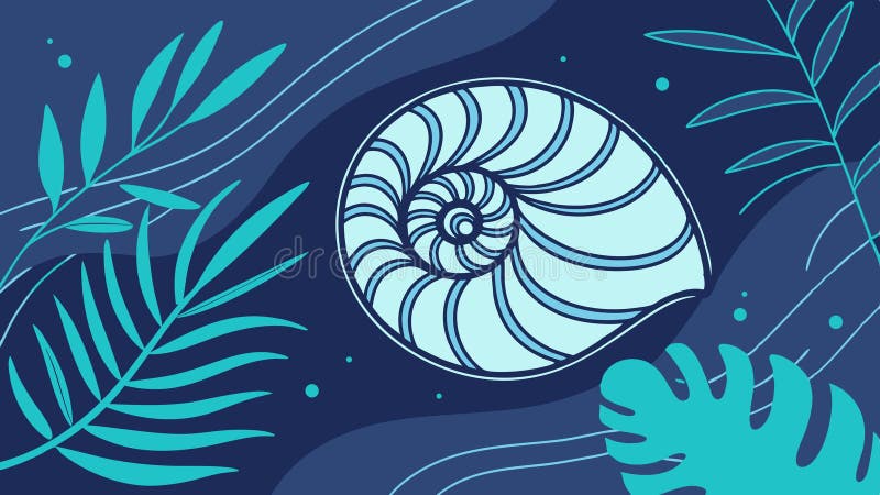 Nautilus shell with tropical leaves. Exotic flat vector design, vector design Generative AI stock illustration