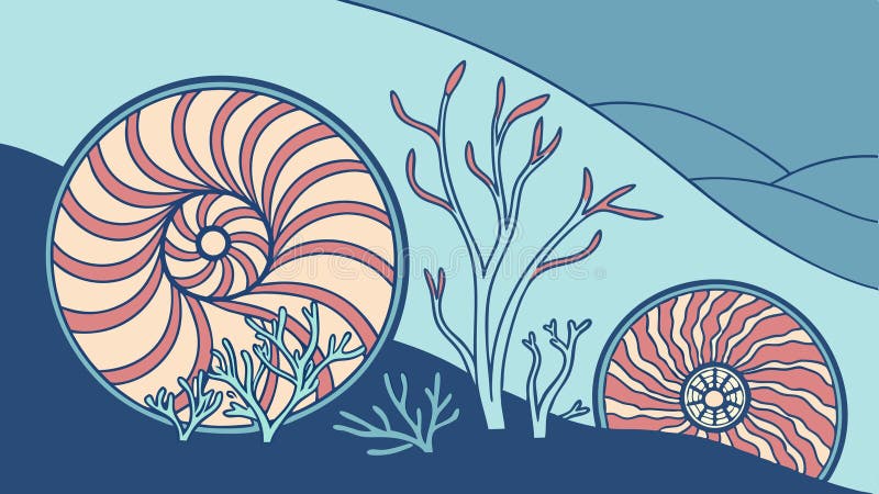 Nautilus shell with underwater coral reef, vector design Generative AI royalty free illustration