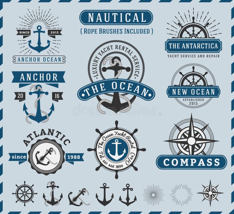 Nautique, NaSeafaring et vintage marin de logotype d'insignes