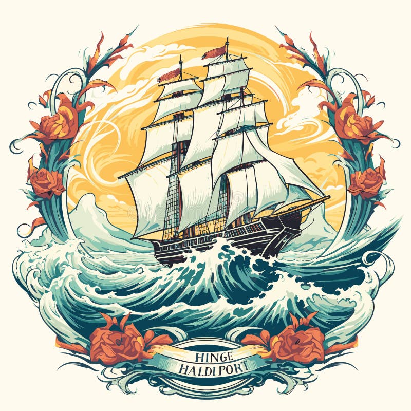Nautiskt havstema - havssprit i stora segelbåtar. klassisk vintage-mall. royaltyfri illustrationer