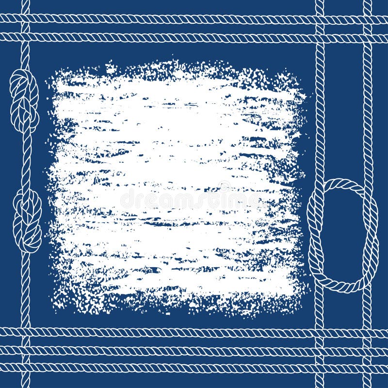 Nautiskt kort med ramen, flottafnuren och rep, på blå backg royaltyfri illustrationer Nautiskt kort med ramen, flottafnuren och rep, på blå backg royaltyfri illustrationer