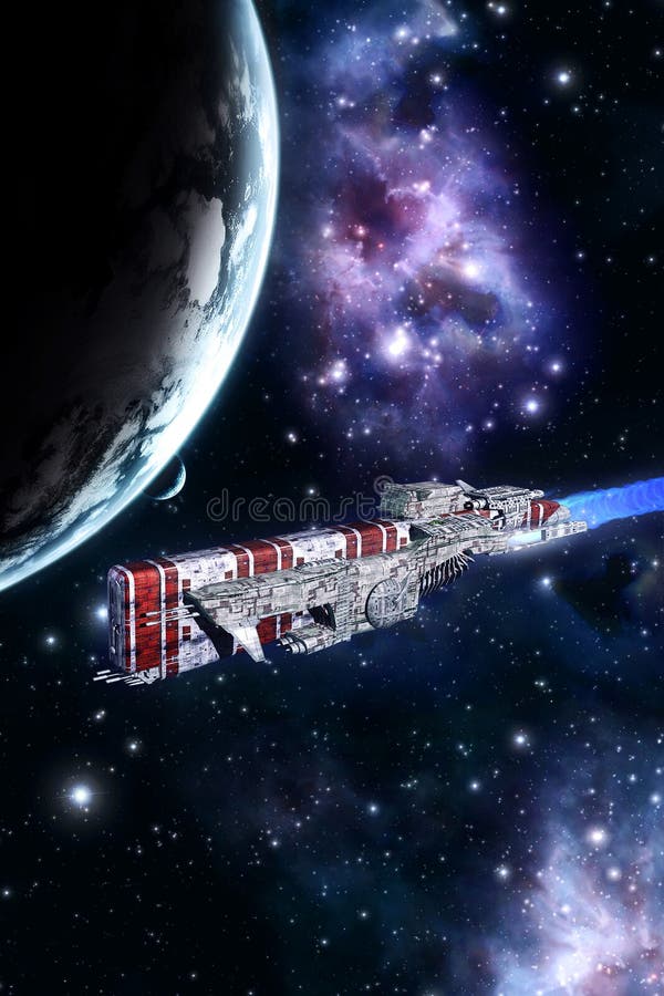 Space battleship and planet 3D render science fiction illustration. Space battleship and planet 3D render science fiction illustration