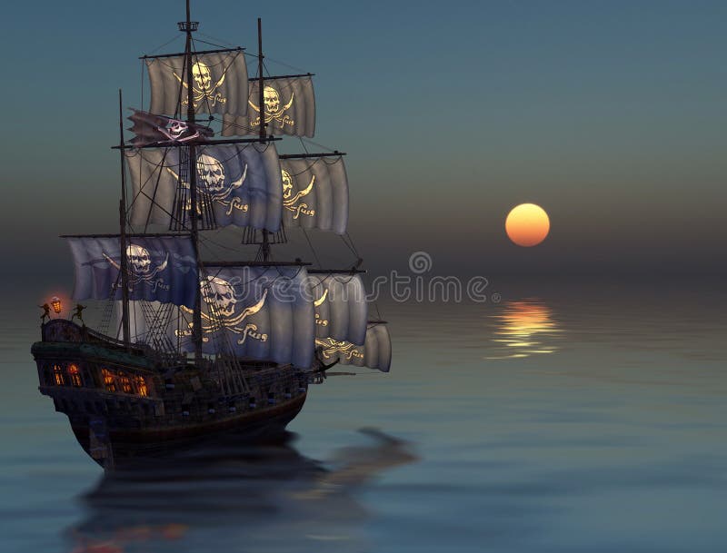 Nave di pirata che assale il tramonto royalty illustrazione gratis Nave di pirata che assale il tramonto royalty illustrazione gratis