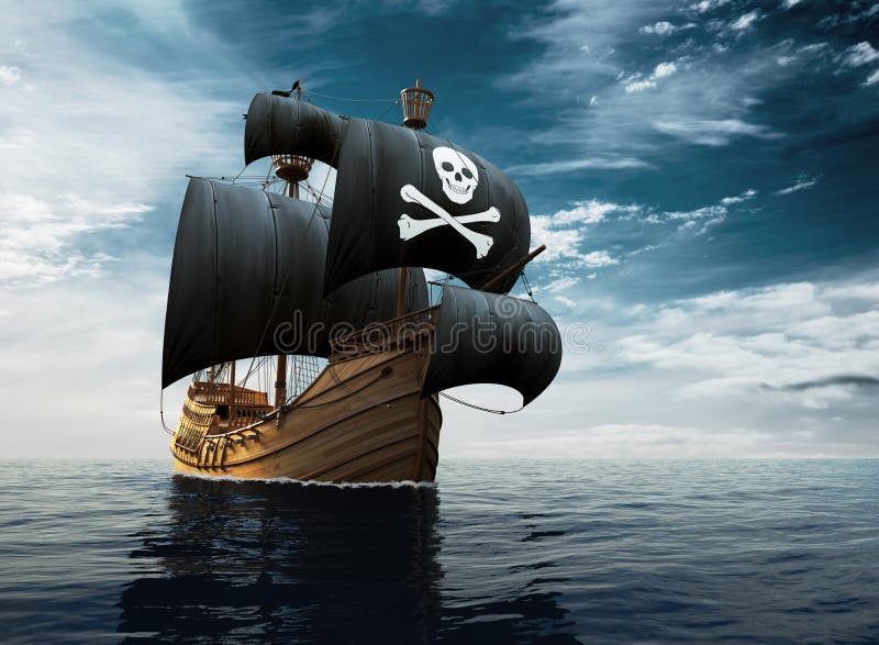 Nave di pirata sugli alti mari illustrazione vettoriale Nave di pirata sugli alti mari illustrazione vettoriale