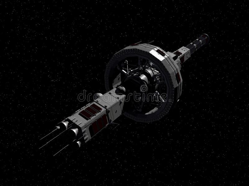 Big gray spaceship on black background with stars. Big gray spaceship on black background with stars