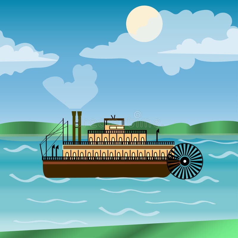 Nave a vapore d'annata che naviga giù il fiume Mississippi royalty illustrazione gratis Nave a vapore d'annata che naviga giù il fiume Mississippi royalty illustrazione gratis