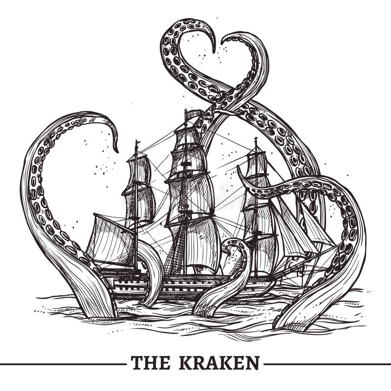 Nave y pulpo ilustración del vector Nave y pulpo ilustración del vector