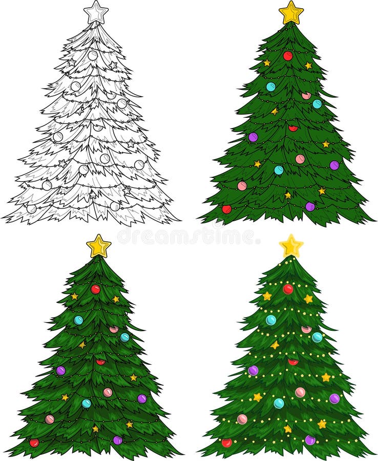 Navidad De Color Realista árbol De Invierno De Año Nuevo Con Plantilla De  Decoración. Ilustración Vectorial De Dibujos Animados De Ilustración del  Vector - Ilustración de perenne, ornamento: 198834660