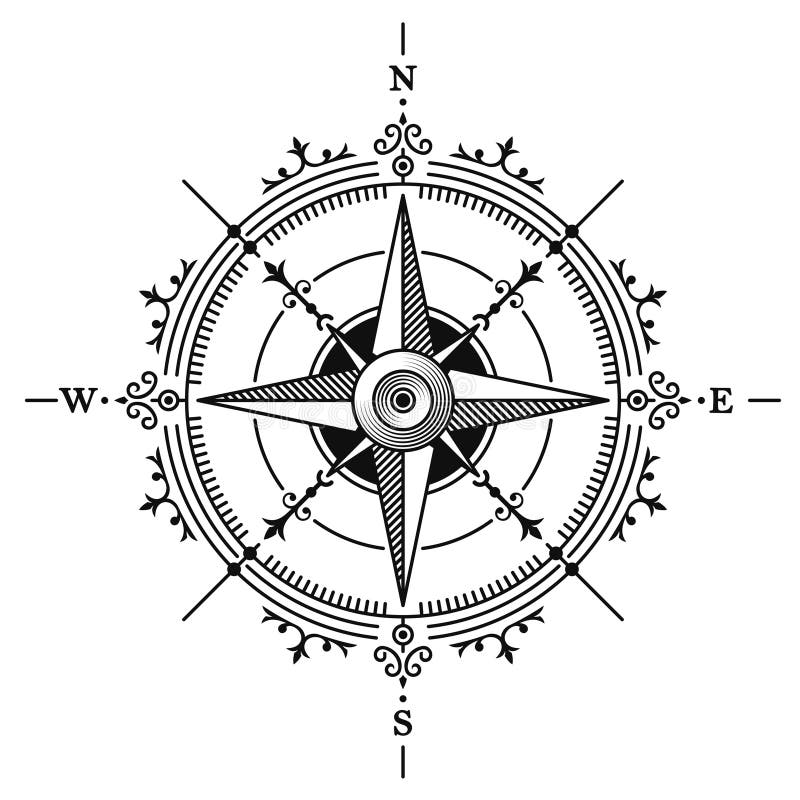 Navigation Compass Icon on White Background. Vector stock illustration