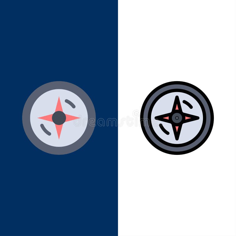 Navigation, Compass, Location Icons. Flat and Line Filled Icon Set Vector Blue Background royalty free illustration.