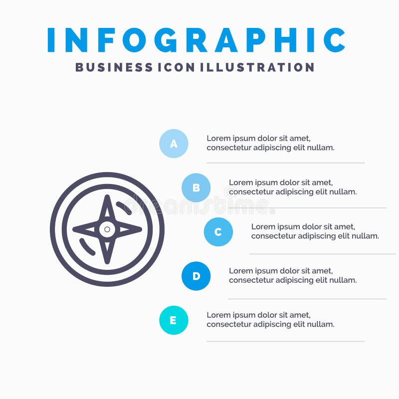 Navigation, Compass, Location Line icon with 5 steps presentation infographics Background royalty free illustration