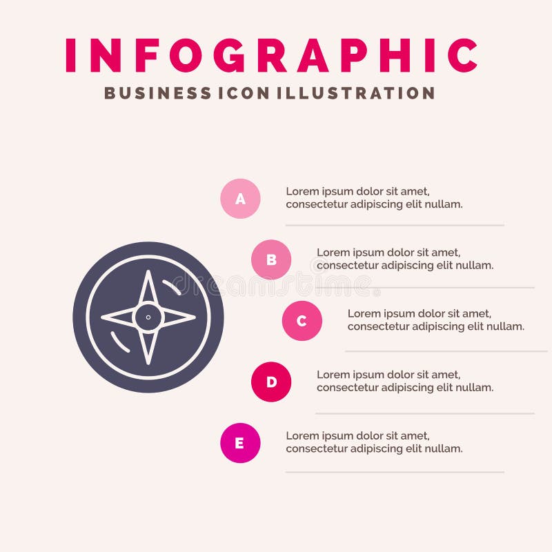 Navigation, Compass, Location Solid Icon Infographics 5 Steps Presentation Background stock illustration