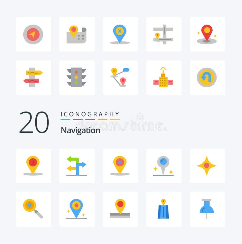20 Navigation Flat Color icon Pack like map navigation compass compass location vector illustration
