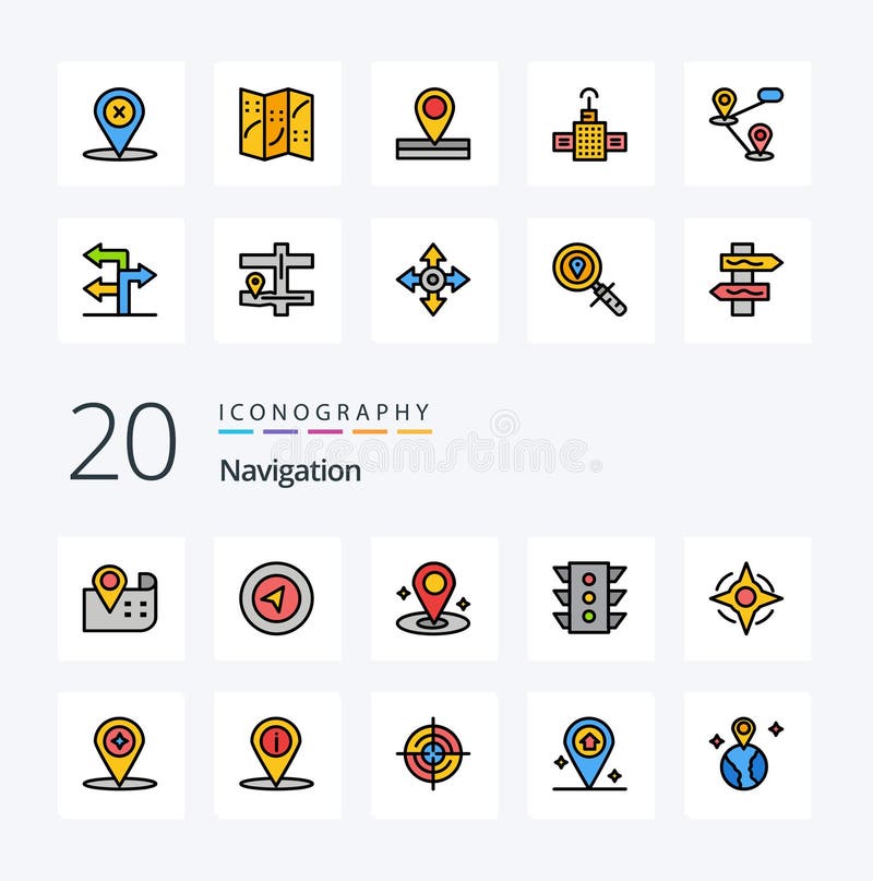 20 Navigation Line Filled Color icon Pack like way compass navigation rule signal royalty free illustration