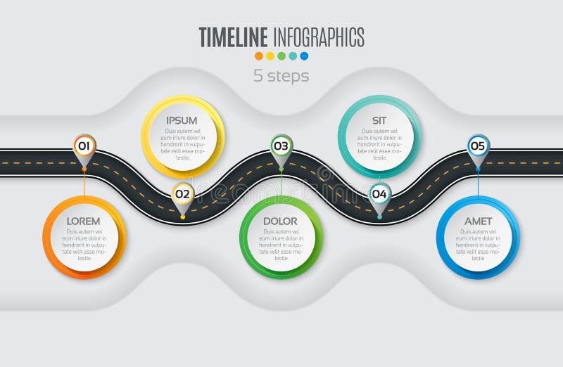 Navigation map infographic 5 steps timeline concept. Winding roa