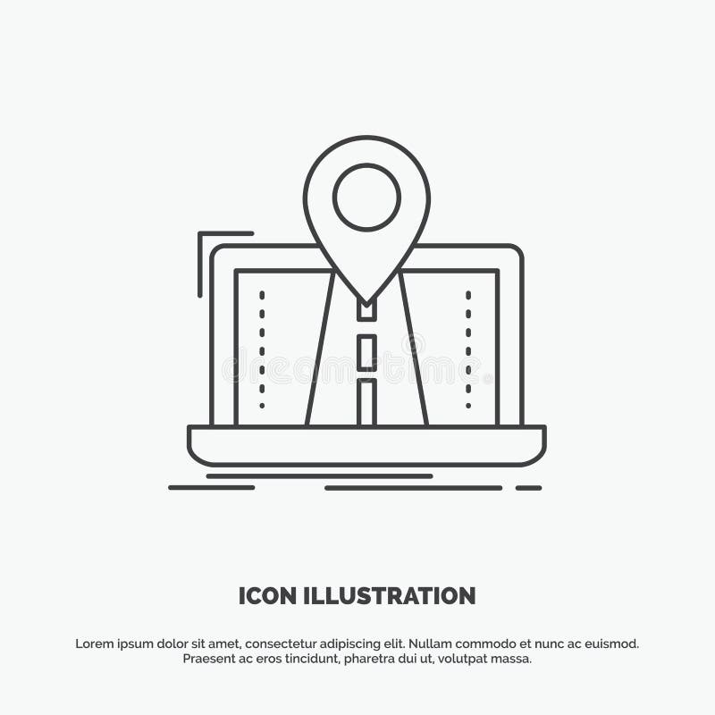 Navigation, Map, System, GPS, Route Icon. Line vector gray symbol for UI and UX, website or mobile application royalty free illustration