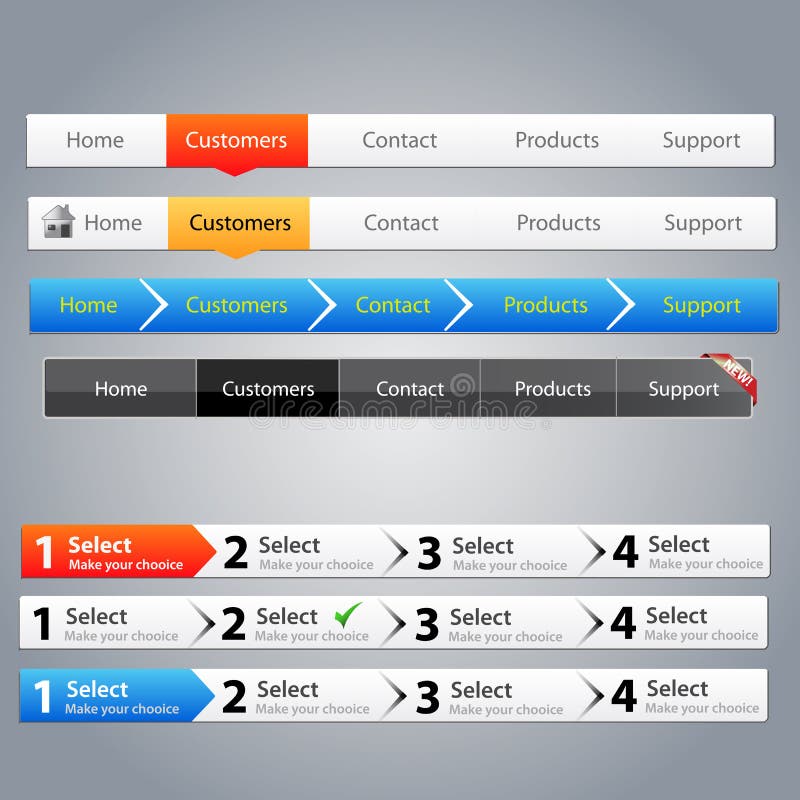 Navigation menus and step panels