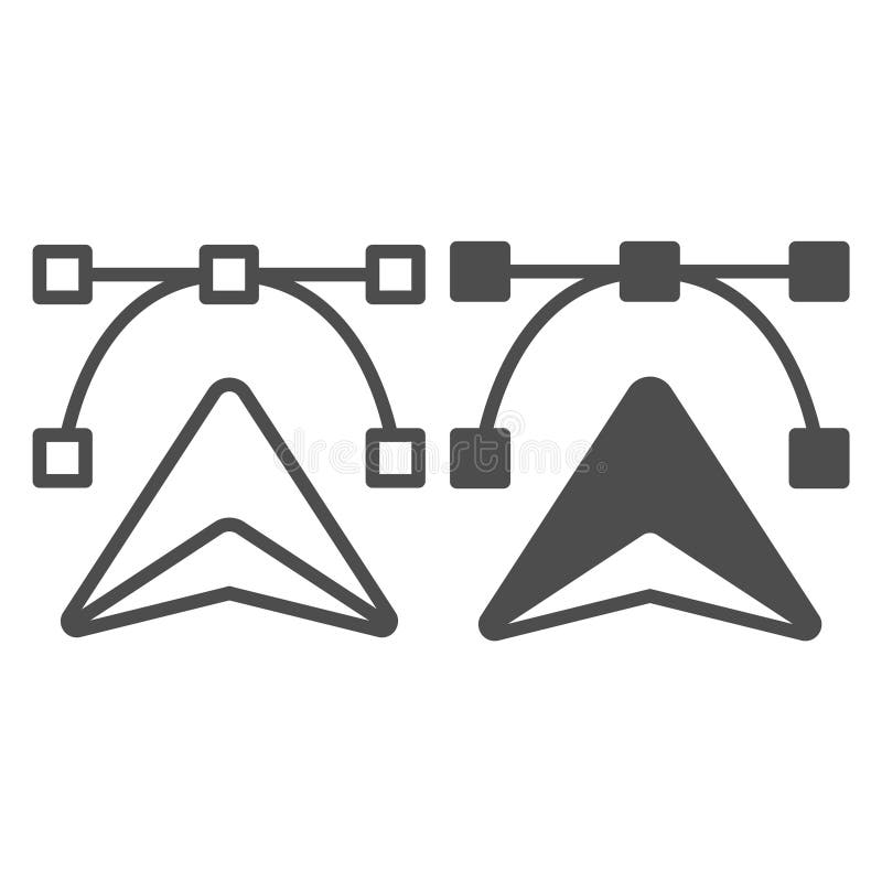 Navigation pointer and bezier curves line and solid icon, design recruitment concept. Vector graphics. Curve with cursor royalty free illustration