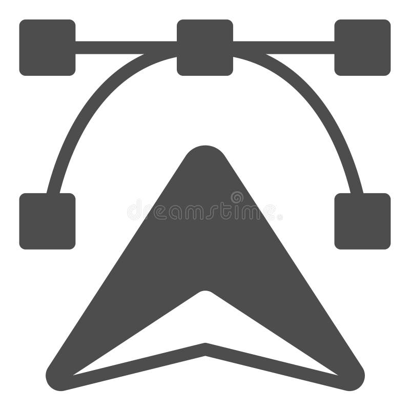 Navigation pointer and bezier curves solid icon, design recruitment concept. Vector graphics. Curve with cursor, drawing royalty free illustration