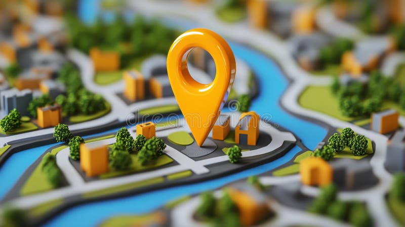 Navigation Pointer Map Overlay with Cityscape and River, Stylized for Clarity and Impact royalty free illustration