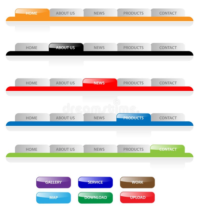 Web Navigation Tabs Buttons, Gradient Vector Template Bar Menu Tab Web Navigation Tabs Buttons, Gradient Vector Template Bar Menu Tab