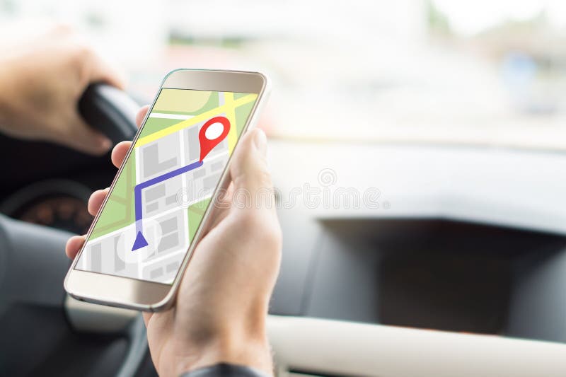 Navigazione con il cellulare app in smartphone