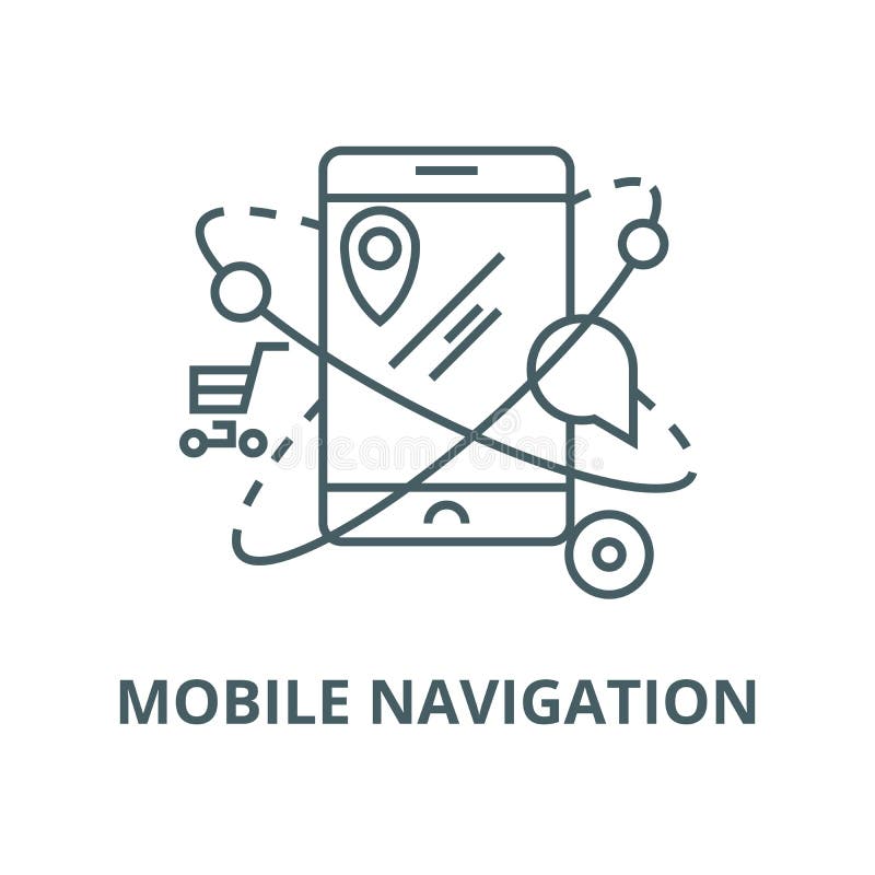 Navigazione mobile, commercio, linea icona, concetto lineare, segno del profilo, simbolo di vettore di posizione illustrazione di stock Navigazione mobile, commercio, linea icona, concetto lineare, segno del profilo, simbolo di vettore di posizione illustrazione di stock