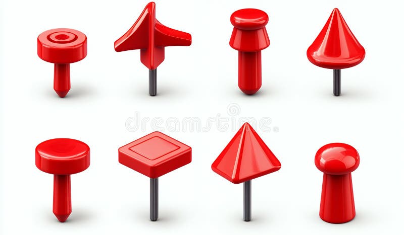 Navigeringsmarkörer för röda 3D-penselpinne Karta ikoner Shiny Design Elements. Generativ AI