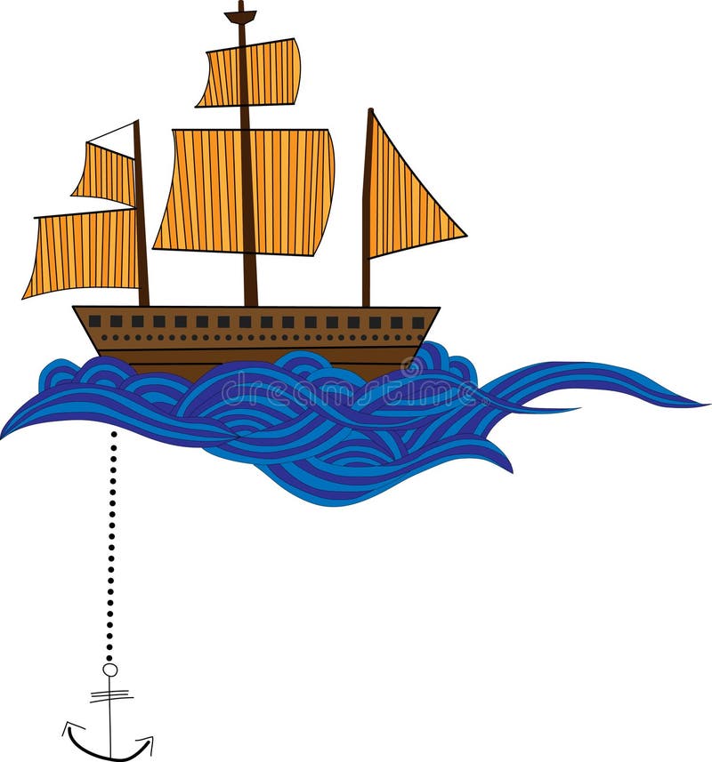 Navio rabiscado com ondas ilustração do vetor