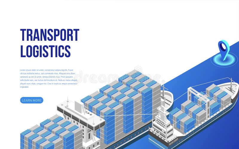 Navios do frete com os recipientes de carga perto da descrição do Web site ilustração do vetor Navios do frete com os recipientes de carga perto da descrição do Web site ilustração do vetor