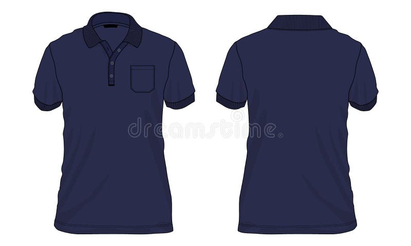Navy Blue Color Polo Shirt Fashion Flat Sketch Vector Template. Stock ...