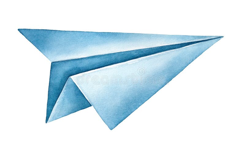 Navy blue paper airplane watercolor illustration. vector illustration.