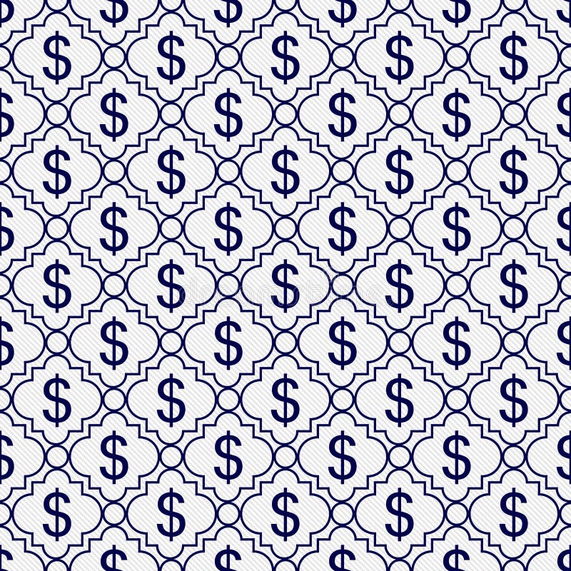 Navy Blue and White Dollar Sign Pattern Repeat Background that is seamless and repeats