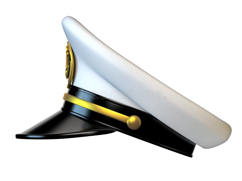 Navy cap, ship officer, admiral, sailor, naval captain hat front view 3d rendering stock illustration