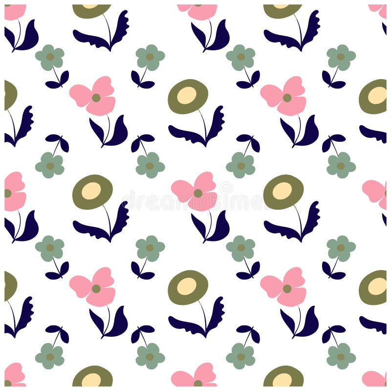 Pink and Green Large Print Floral Seamless Repeat Pattern Vector