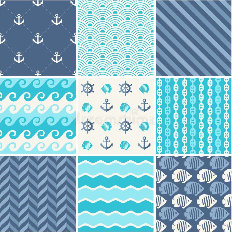 Navy vector seamless backgrounds collection royalty free illustration