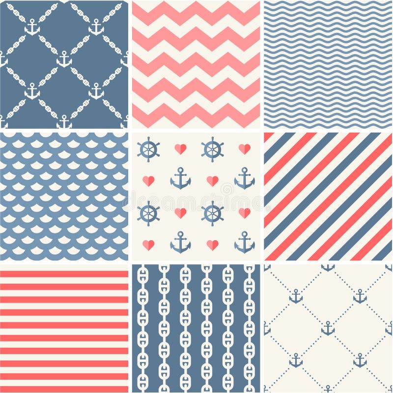 Navy vector seamless patterns collection stock illustration