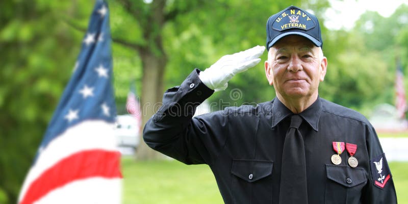Navy Veterans Saluting in Memorial Day Celebration