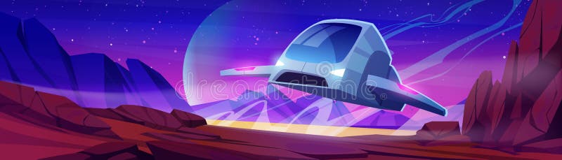 Navă spațială futuristă care aterizează pe o planetă extraterestră royalty free illustration