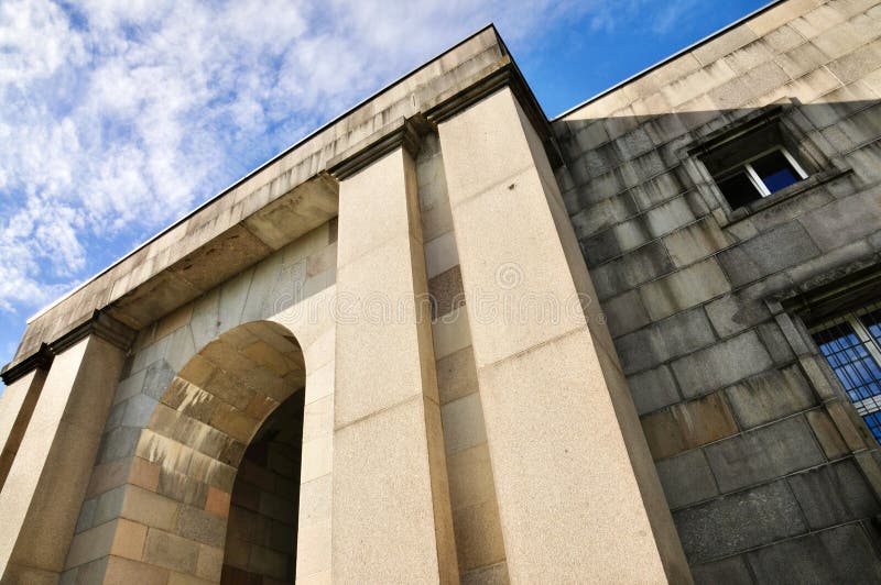 Monumental Arched Entryway of the Congress Hall of the Nazi Party rally grounds in Nuremberg, Germany. Covering about 11 square kilometers, the grounds hosted six Nazi party rallies between 1933 and 1938. Today, it houses a Documentation Center in the Northern wing. Kilometers square stock images, royalty-free photos and pictures