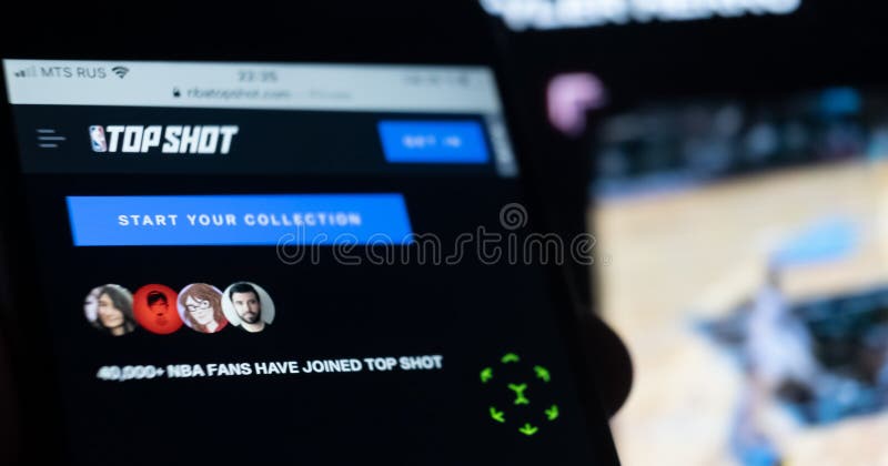 NBA top shot website on smartphone. NFT non fungible token. New way to buy digital assets, collectibles and cryptoart