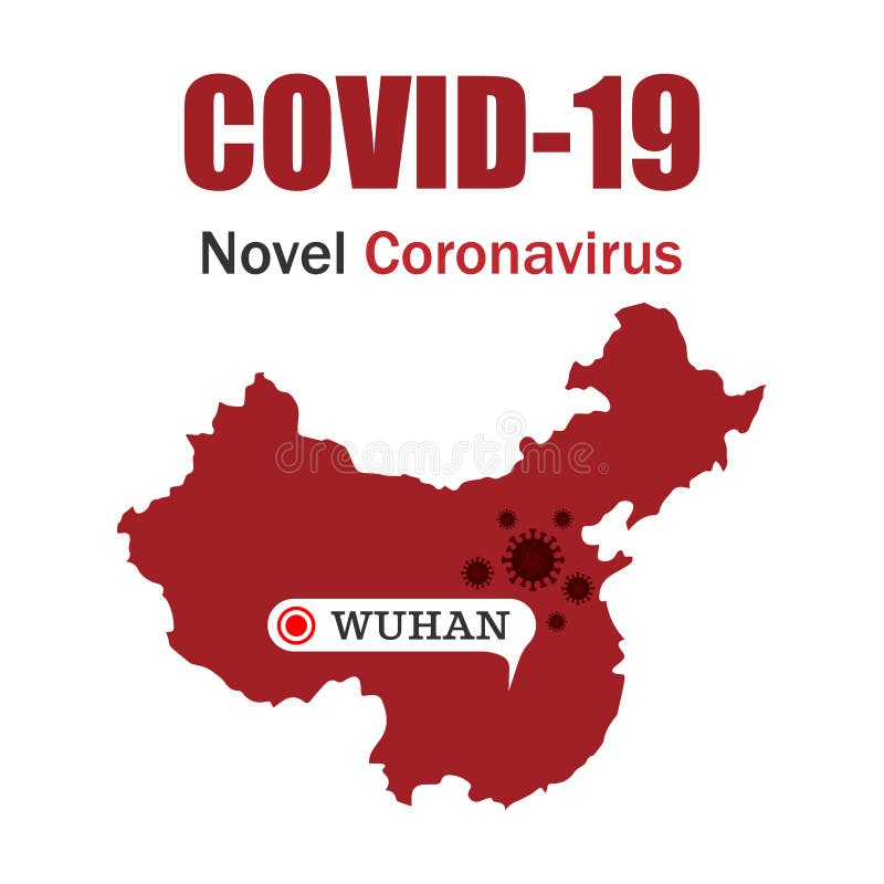 2019-nCoV 中国是呼吸系统2019冠状病毒 — ncov的致病因子 武汉 SARS流行病风险通知. 小行星2019 中国是呼吸道冠状病毒2019-ncov的致病因子 武汉 关于SARS大流行风险的通知 背景、横幅或海报的模板,带有文本标题 矢量 白色背景中中国武汉市地图红色侧影