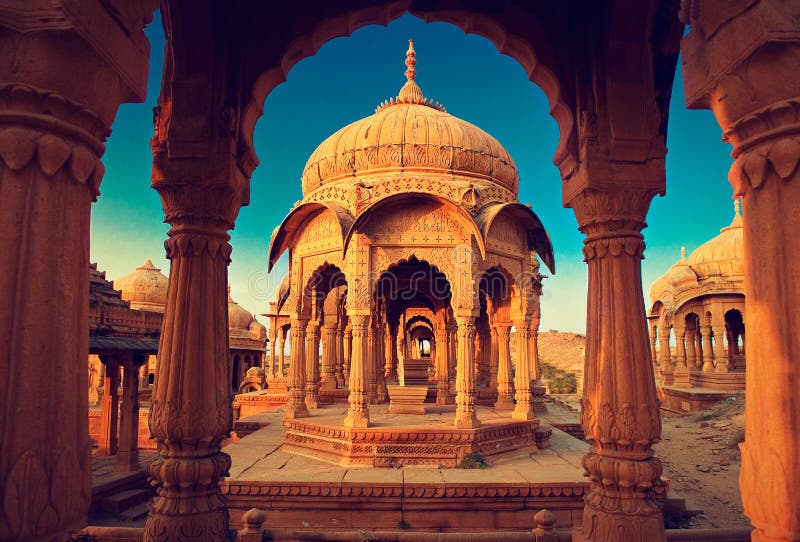 Ndia, κενοτάφιο Bada Bagh σε Jaisalmer, Rajasthan στοκ εικόνες
