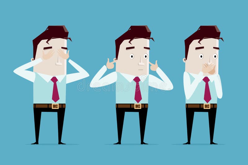 Je Vois Rien J'entend Rien Je Dis Rien L'homme 3D Ne Disent, Voient Et Entendent Rien Illustration Stock