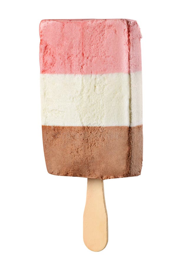 Neapolitan popsicle isolated on white background with clipping path. Strawberry, chocolate, vanilla ice cream. Neapolitan popsicle isolated on white background with clipping path. Strawberry, chocolate, vanilla ice cream