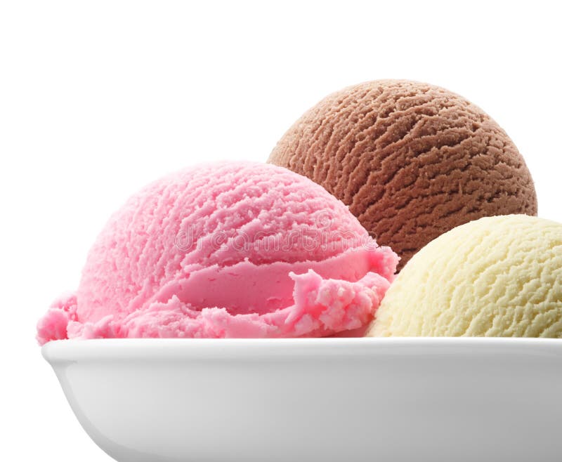 Three scoops of ice cream against white background. Three scoops of ice cream against white background