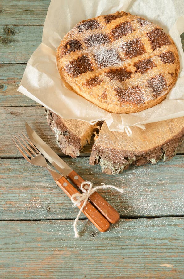 Neapolitan Pie with Wheat and Ricotta on Wooden Table Stock Image ...