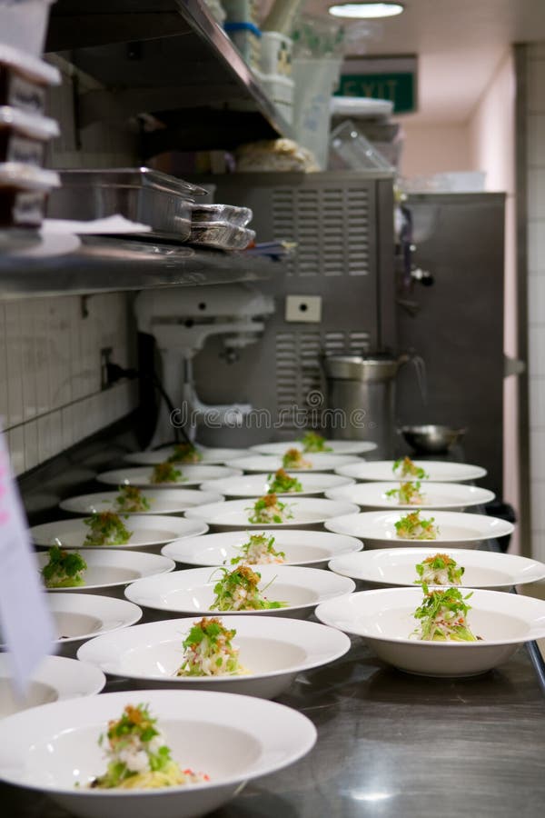 Neat Rows of Prepared Food in a Busy Kitchen Stock Photo Image of