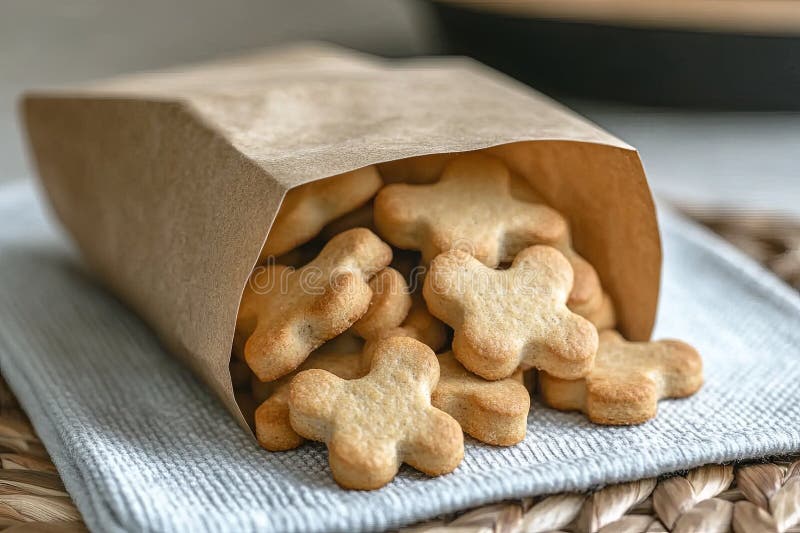 Neatly arranged dog biscuits in a stylish paper bag, placed on a clean royalty free stock images