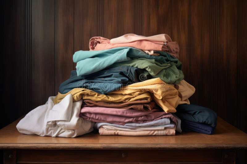 Neatly folded clothes on a wooden table vector illustration